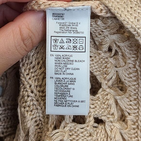 Forever 21 Beige Crochet Knit Pullover Top S - Picture 15 of 15